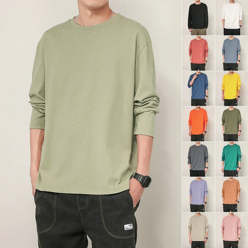 Custom mens long sleeve cotton t shirts full sleeve crew neck unisex tee in size S M L XL 2XL 3XL 4XL for spring and autumn