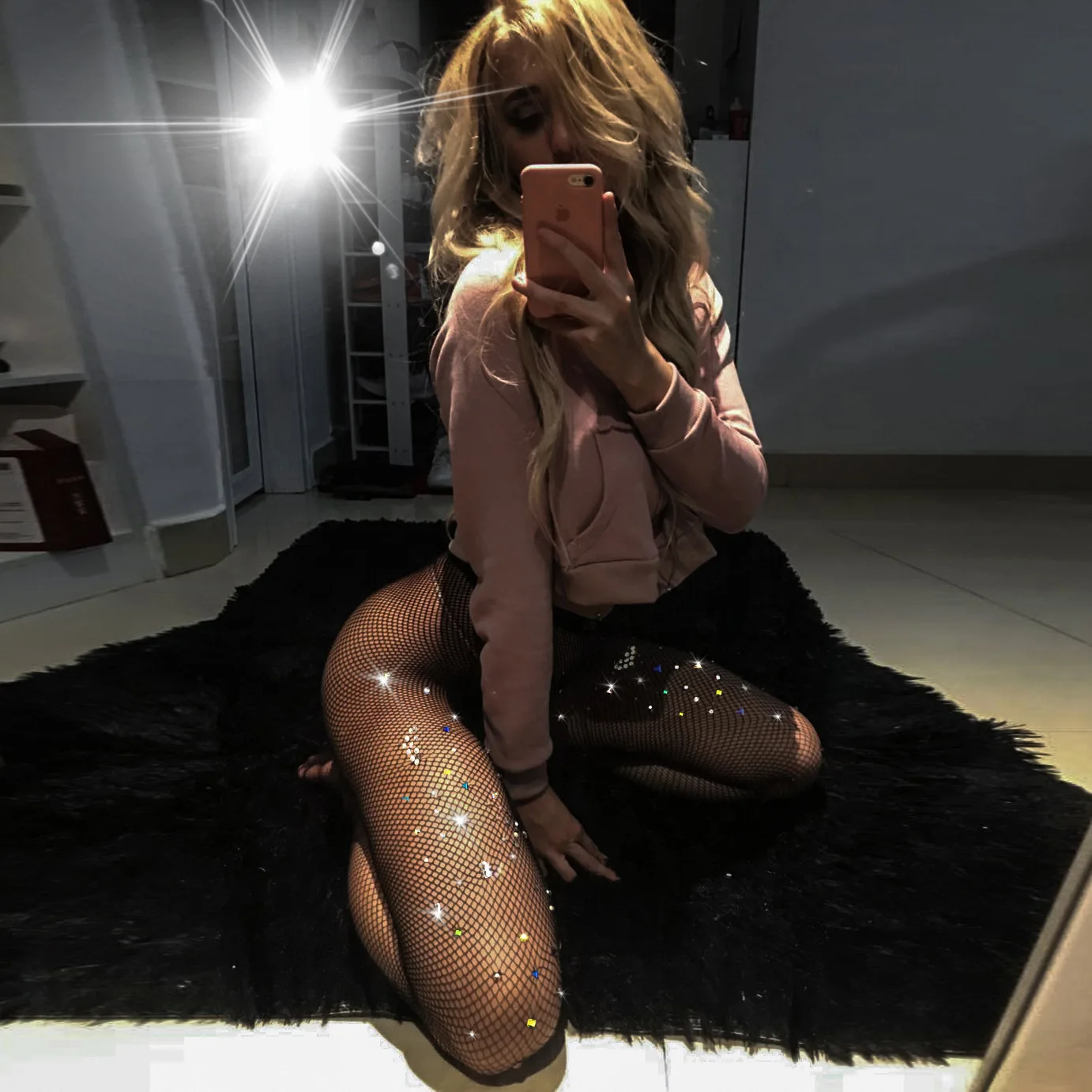 Colorful Party Diamonds Shining fishnet apparel apparel lingerie stock girls transparent Sexy Small Net Tights Pantyhose