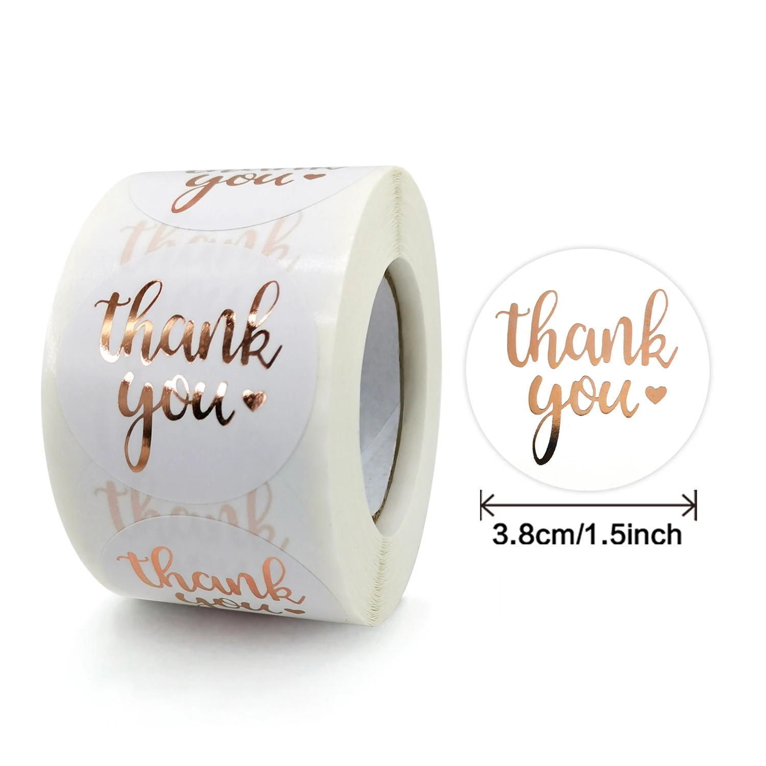500 Pcs Rose Gold Foil Thank You Stickers Roll