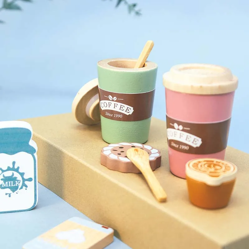 New Pretend Play Coffee Cup Toys Wooden Play Kitchen Accessories Educational Toy For Children Gift