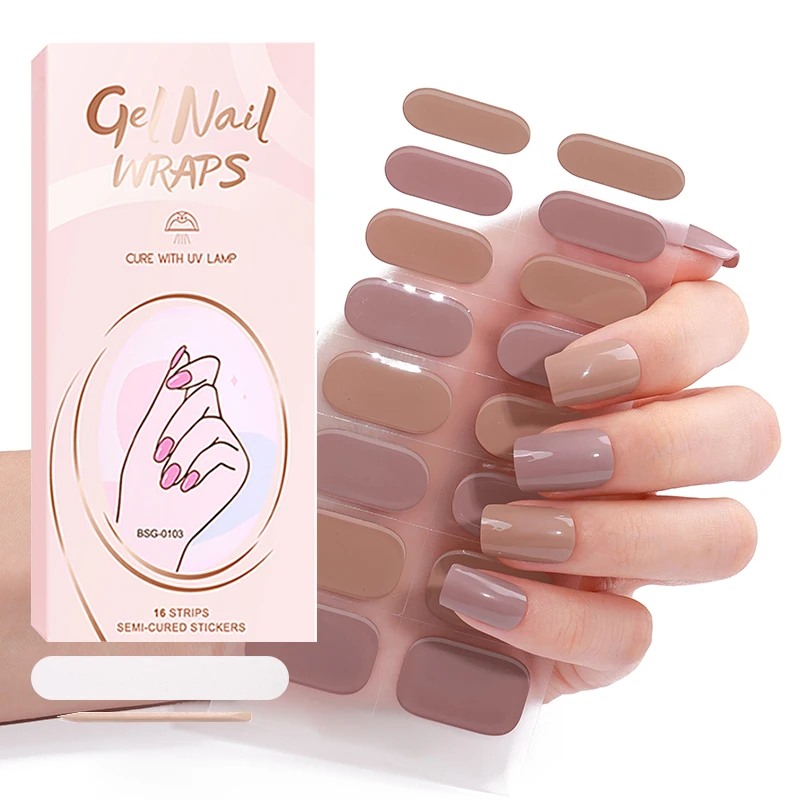 Long Lasting Wholesale Price Custom Logo Nail Wraps Solid Color Semi Cured Gel Nail Stickers With The UV Light