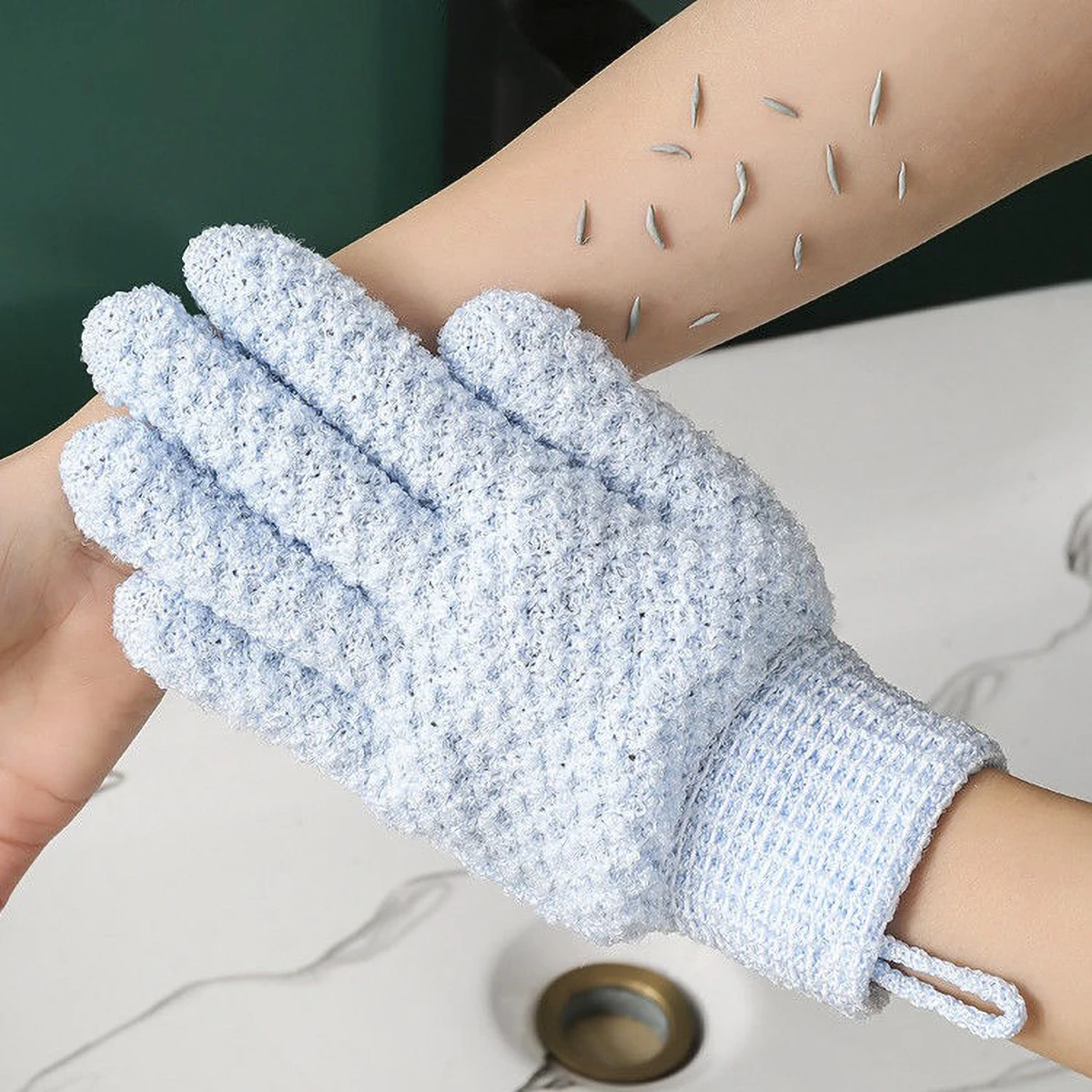Exfoliating Mitt Shower Scrub Massage Wash Body Wash Sponge Nylon Full Finger Bath Glove