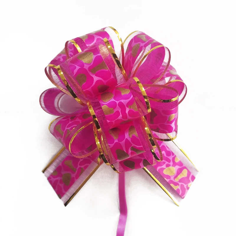 Printed Stone Pattern Organza Ribbon 6 Inches Gift Wrap Pom Pom Pull Bow