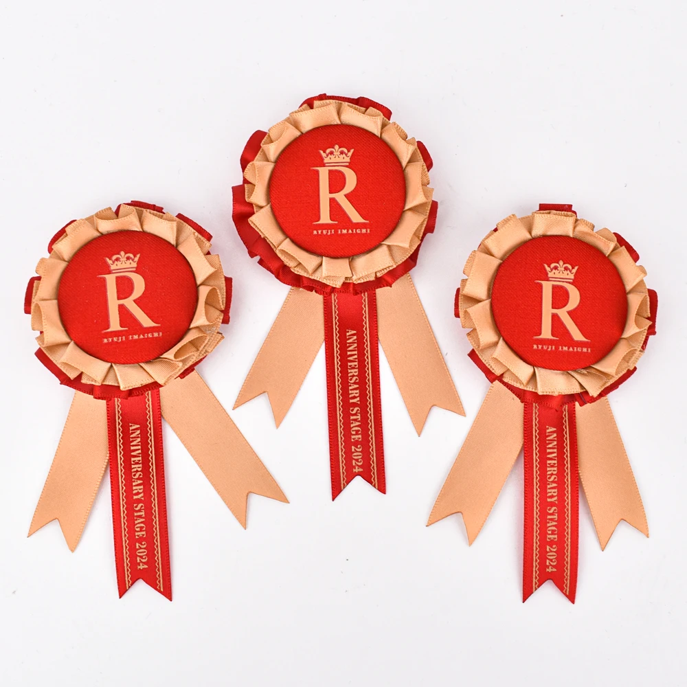 High Quality Custom printed with logo double face Satin Award Ribbon Rosette Badge for Medals and Gifts Competition