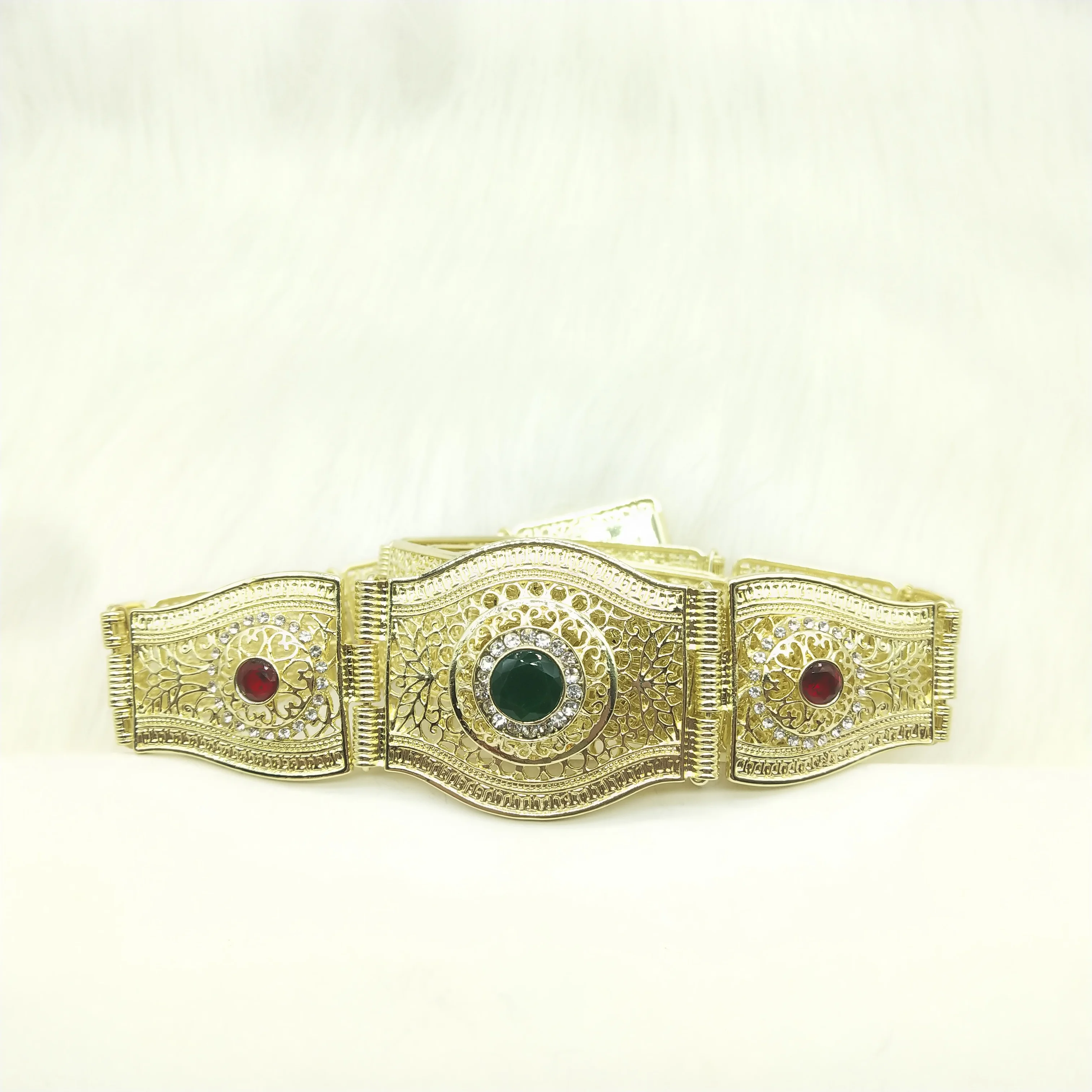 Sunspicems Morocco Women Caftan Belt Gold Color Red Green Stone Ethnic Wedding Dress Kaftan Abaya Metal Waist Chain Belt Jewelry