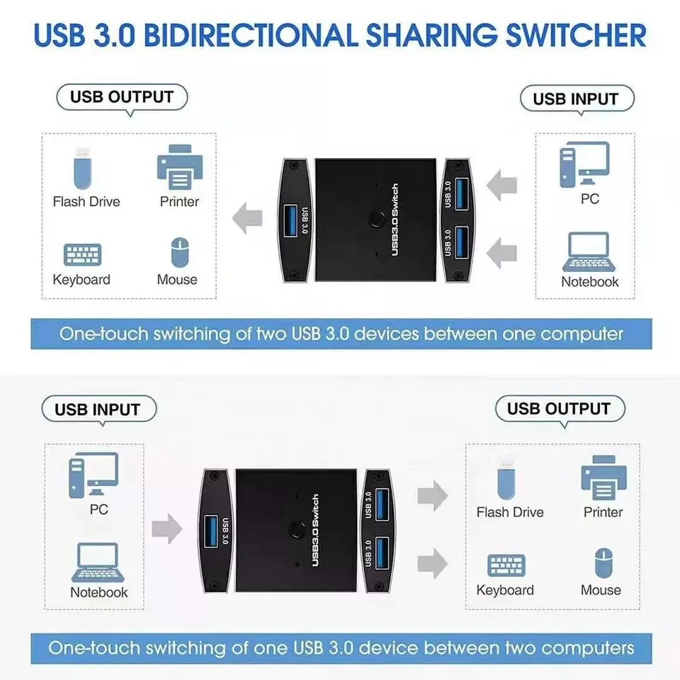 Переключатель USB 3 0 двунаправленный адаптер для совместного использования с переключателем одной кнопкой замены клавиатуры мыши сканера принтера
