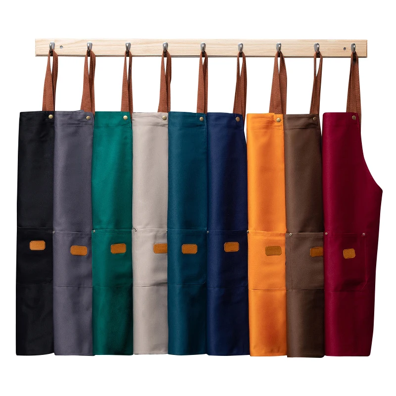 Custom Logo Restaurant Kitchen Working Bar Shop Cafes Waitress Waiter Waterproof and Oil Proof Adjustable Apron with Pockets