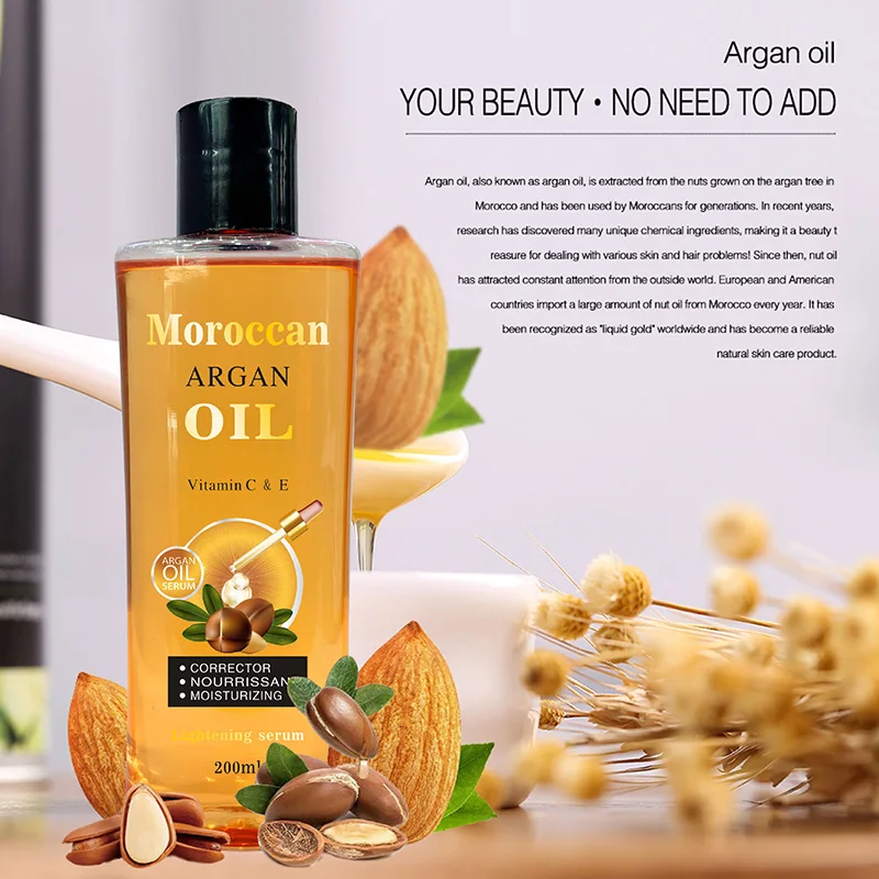 Best 100% Pure Organic Vitamin C Moroccan Argan Oil Moisturizing Lightening Serum Oil For Massage Face Body Hair