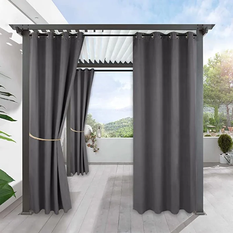Bindi Stocked New Design Custom Plain Color Grommet 100 % Polyester Grey Patio Waterproof Blackout Outdoor Curtains