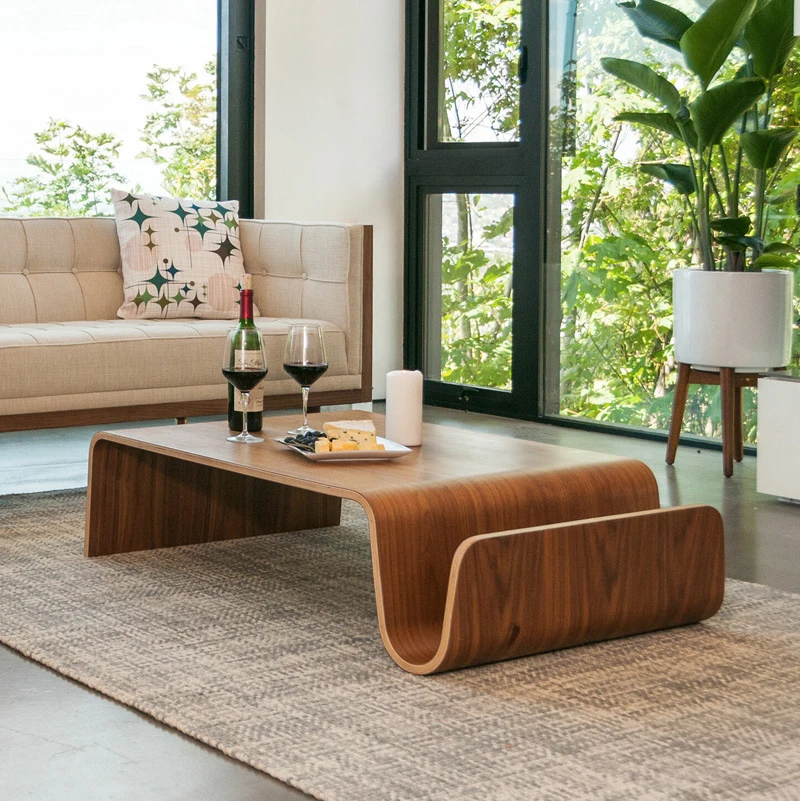 Modern Minimalist Designer Living Room Creative Coffee Table Nordic Ancient Style Large Curved Wood Tea Table