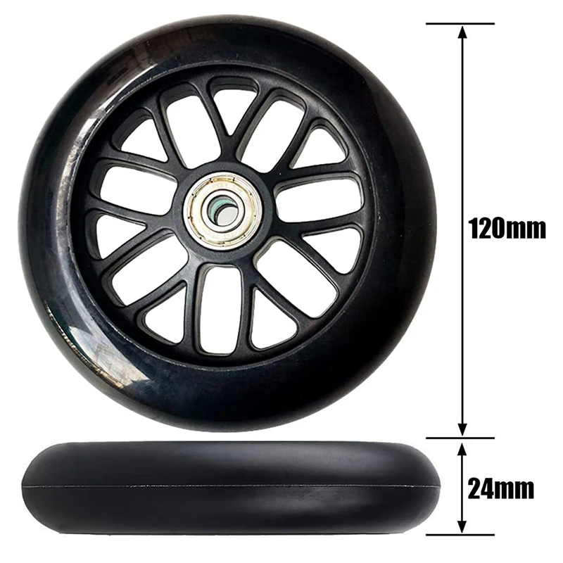 120mm*24mm  rubber pu wheel suppliers scooter wheels 120mm with bearing for Kids Scooter Front Wheel Replacement