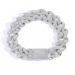 European Fashion Street Rap Jewelry Hip Hop 15mm Real Gold Plated Bling Rhinestone Iced Out Miami Cuban Link Chain Bracelet Men