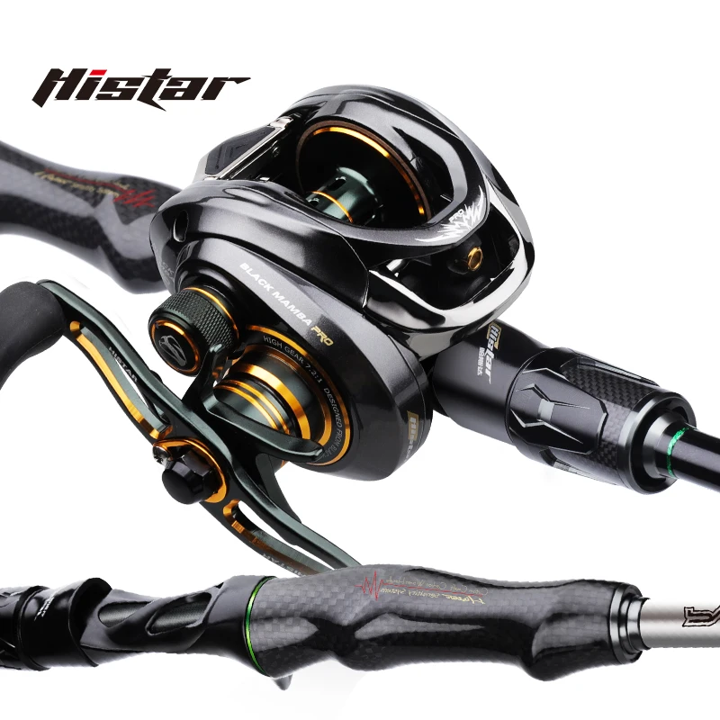 Histar OEM V587 Long Fishing Cast Fast Action Fuji A Guide Rod and Japanese NMB Ball Bearing Black Mamba Baitcasting Reel Combo