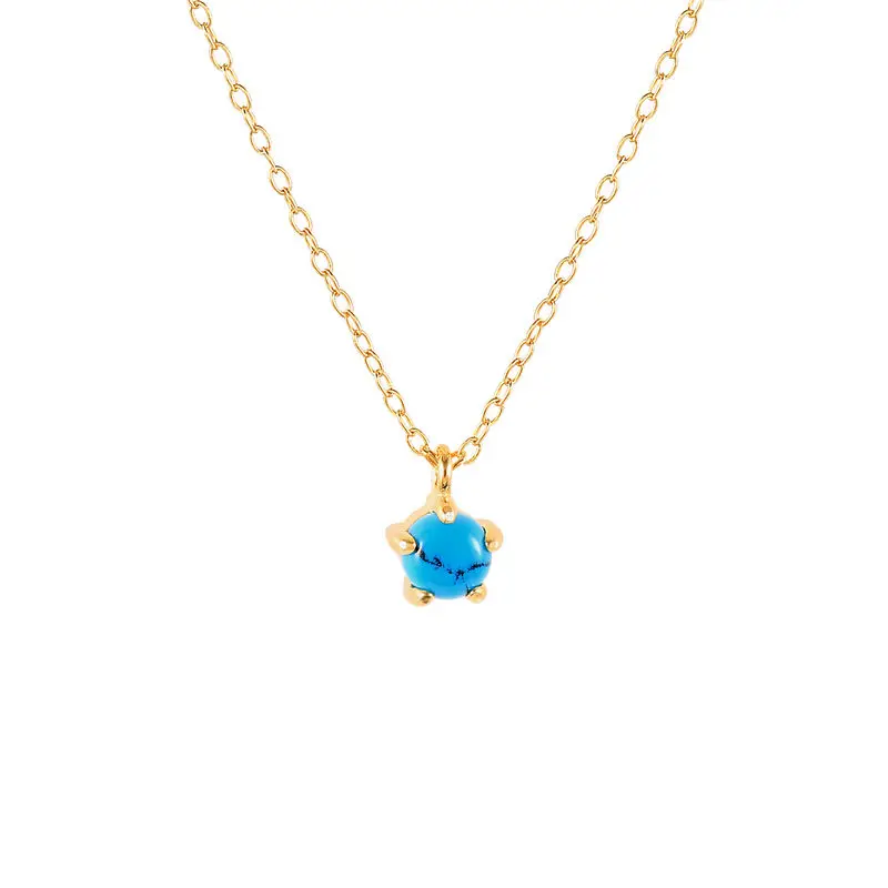 Fashion 925 sterling silver geometric cross shape turquoise colored zircon pendant gold plated necklaces for women