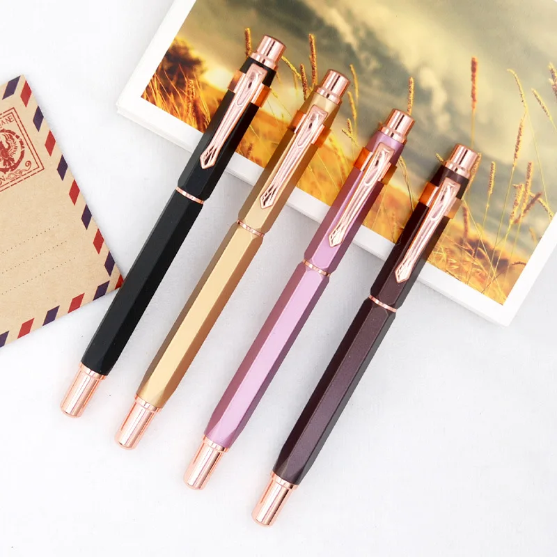 Fine craftsmanship elegant magnificent Luxury Collection Calligraphy Rosegolden Trim Hexagon Retractable Brass Pen Fountain Pen