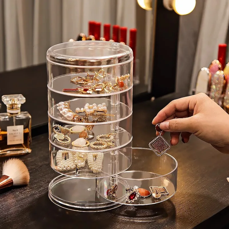 Light Luxury High-End Plastic Storage Box Multi-Layer Rotating Cosmetics Jewelry Container Dust-Proof Transparent Jewelry