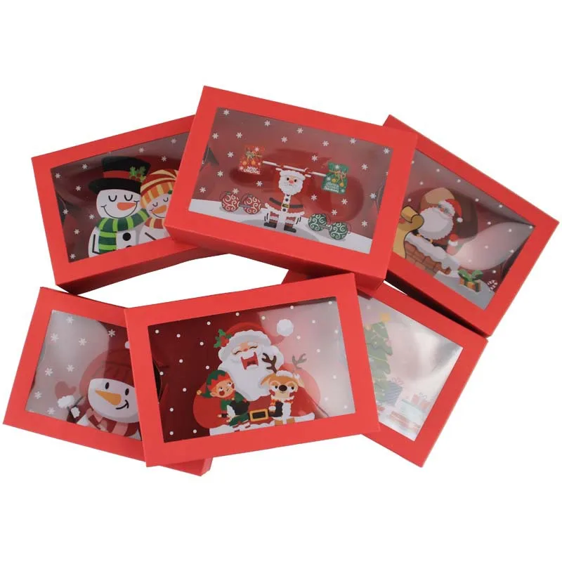 A65 Red Cardboard Christmas Gift Box with Transparent Candy Window for Baked Cookies and Other Christmas Decorations