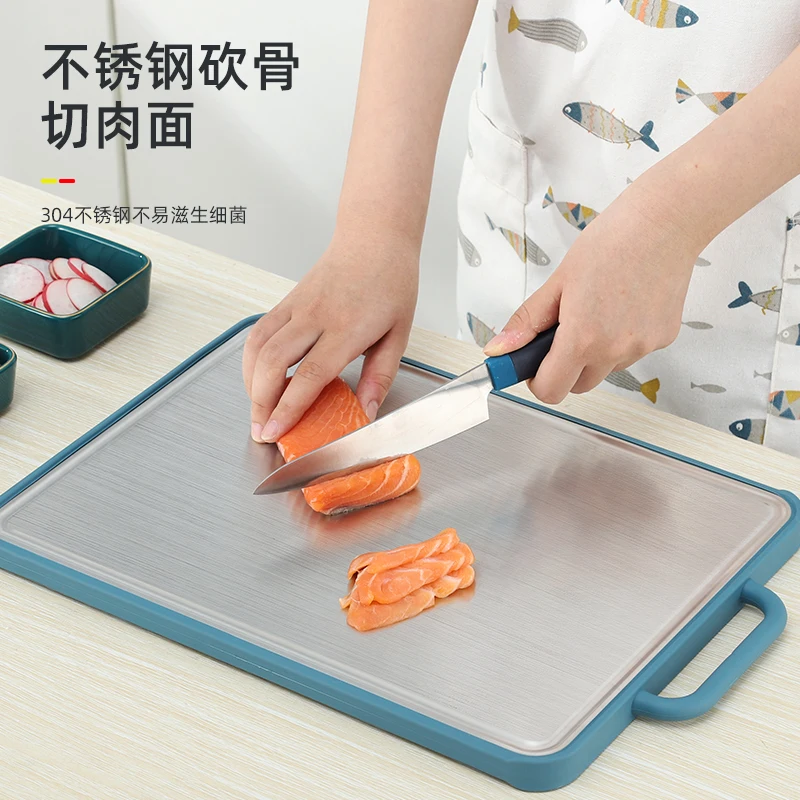 304 Stainless Steel and Plastic Chopping Board Kitchen Multi Functional Stainless Steel Double Sided Cutting Board