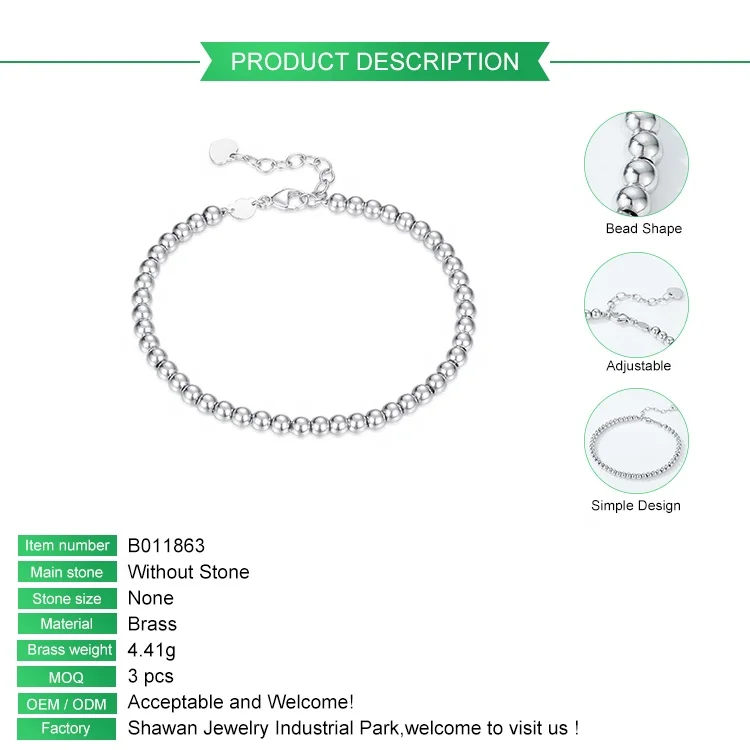 Manufacturer fashion jewelry brass bead bracelet women rhodium plated round bead design bracelets