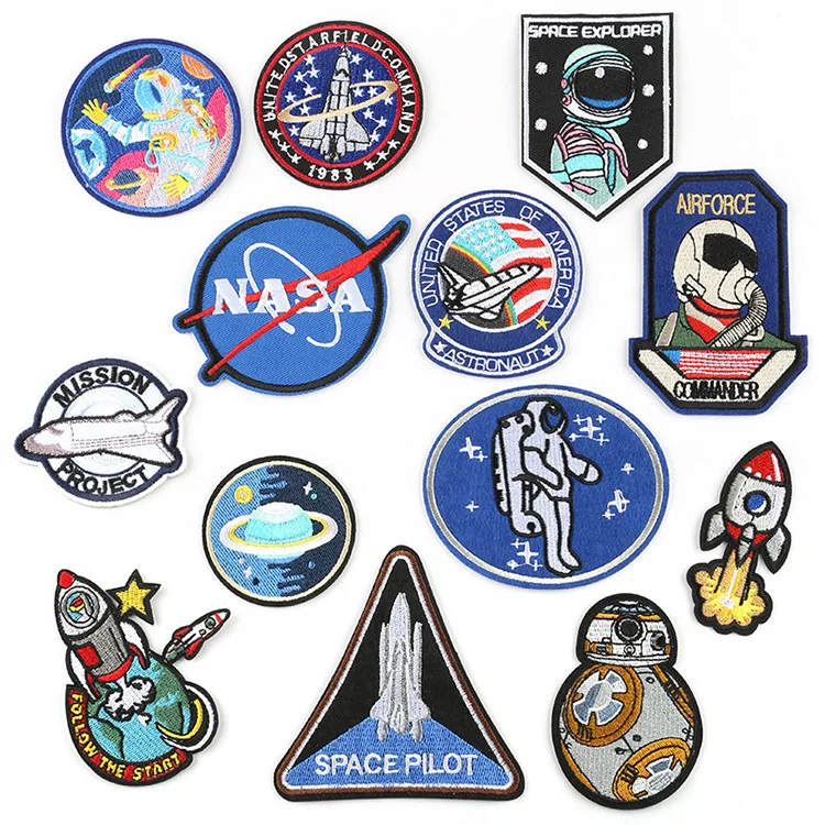 Custom cute logo applique iron embroidery patches wholesale clothing hat accessories badges