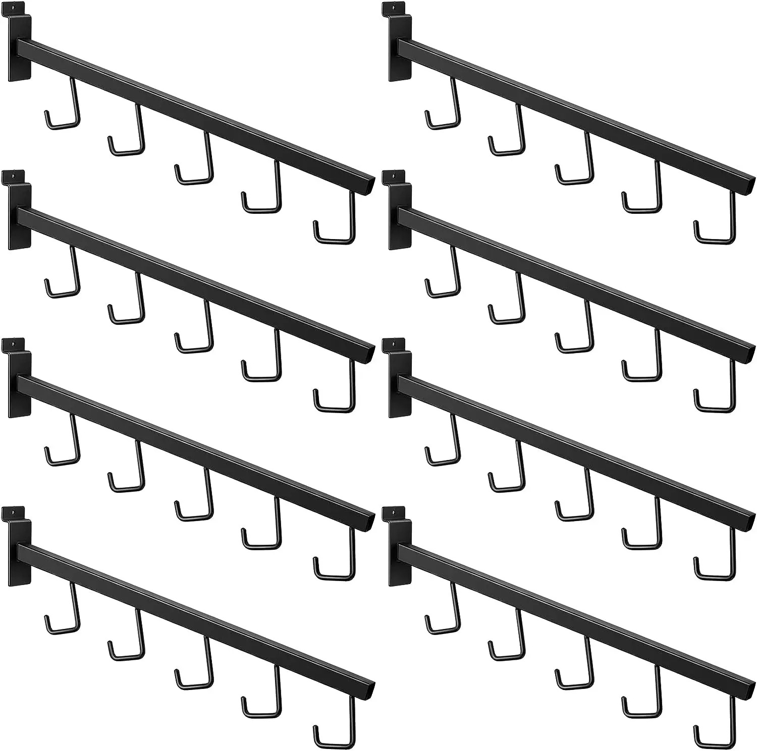 Rectangular Tube Waterfall Slatwall Clothes Hanger Rack Grid Wall Accessories Display with 5 Hooks