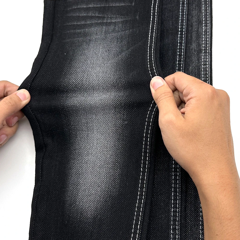 Aufar 10S black color 8 pieces jacquard stretch denim fabric made in China 10.6oz width 188-190cm for clothes AL5C5105-1