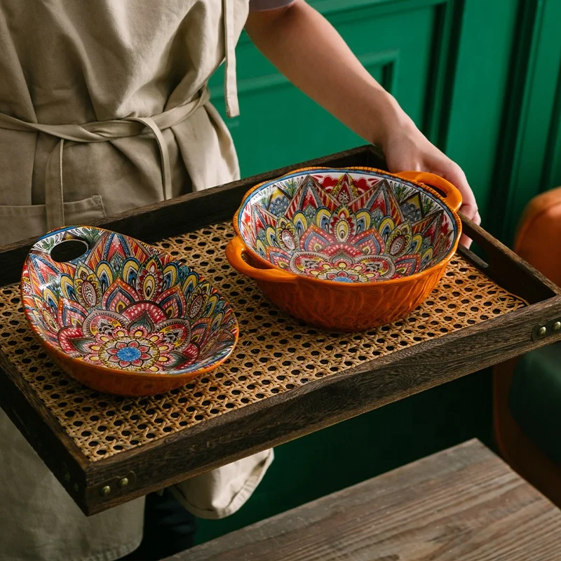 Bohemia Style Ceramic Dishes & Plates Retro Dinnerware Sets Under Glaze Porcelain Wholesale Tableware Bowls and Plates