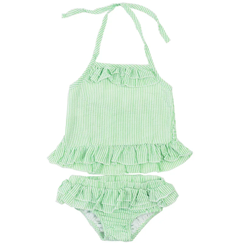 Оптовая продажа индивидуальный дизайнерский купальник Monogram для маленьких девочек летний детский с рюшами