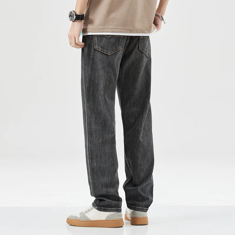 2023 Spring and summer jeans men straight leg Korean version of loose pants men black and grey daddy pants