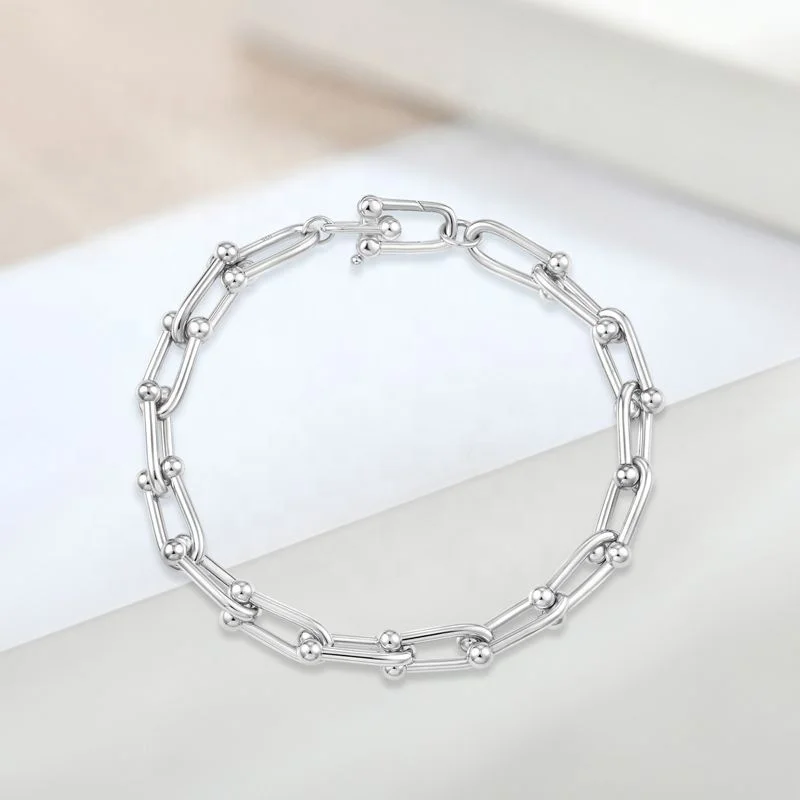 YH JEWELLERY 925 Sterling Silver Punk Stylish U Shaped Chain Choker Link Chain Bracelet For Women Men