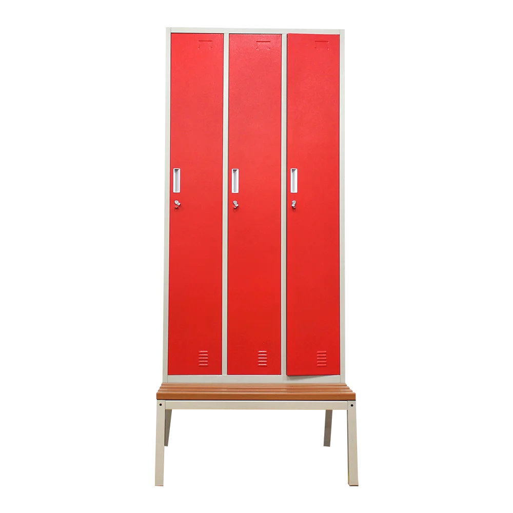 School Gym Metal Locker 3 Door Storage Locker Cabinet lockers Changing room wardrobes With bench