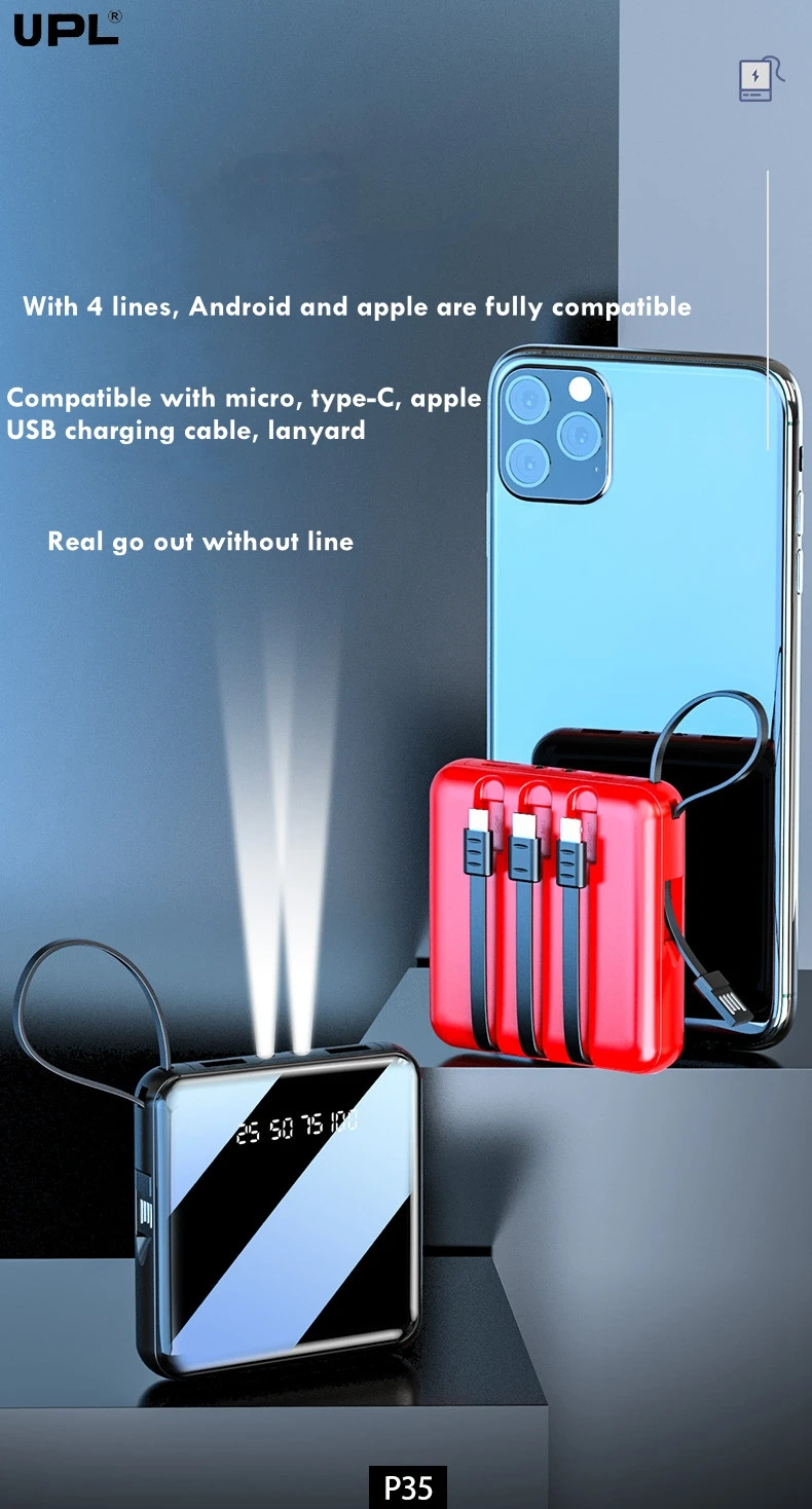 Ali baba top quality  mirror wirh  power bank led light easy carry power bank