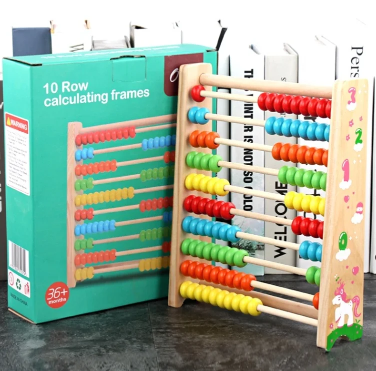 Early Educational Teaching Toys Children 10 Row Colorful Wooden Beads Abacus Soroban