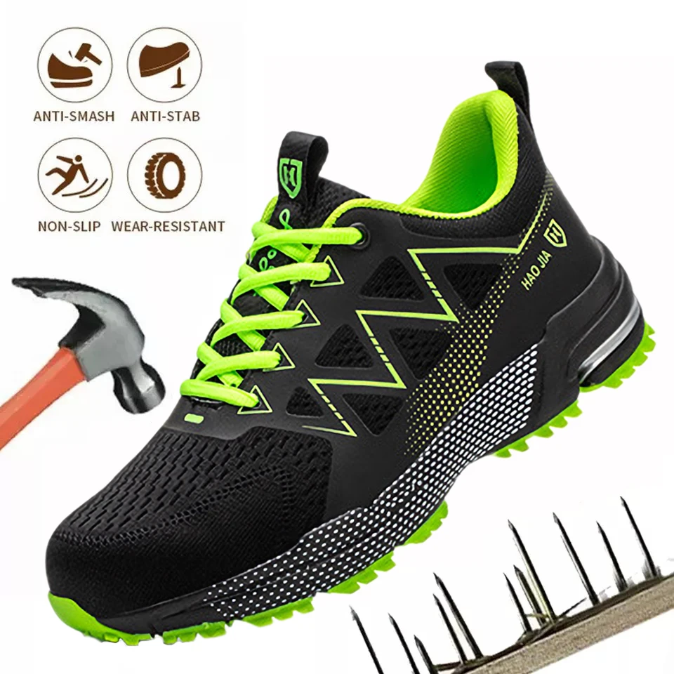 Мужские легкие дышащие рабочие кроссовки мужская Нескользящая защитная обувь со стальным