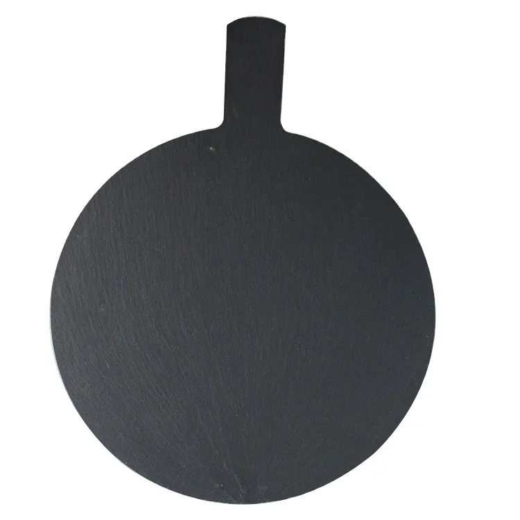 Cutting Pizza Detail Natural Stone Black Round Slate Cheese Board Wholesale