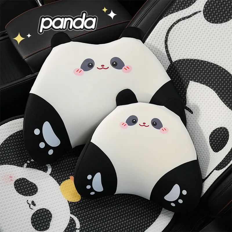 Memory foam panda car headrest lumbar support summer ice silk car cushion four seasons universal comfort car neck pillow