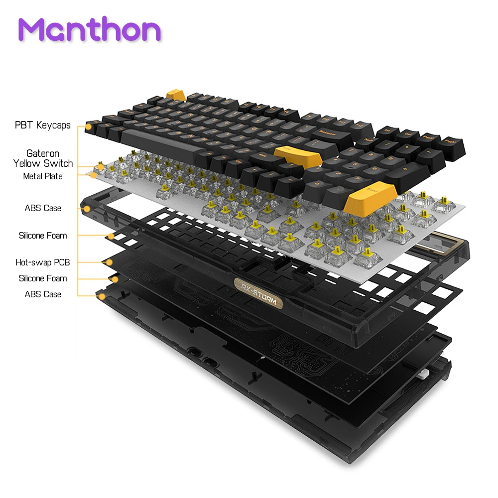 RX980 RGB 3 Mode Gaming Mechanical Keyboard Kit with GATERON PBT Sublimasi Keycap Hot Swap 2.4G BT Wireless