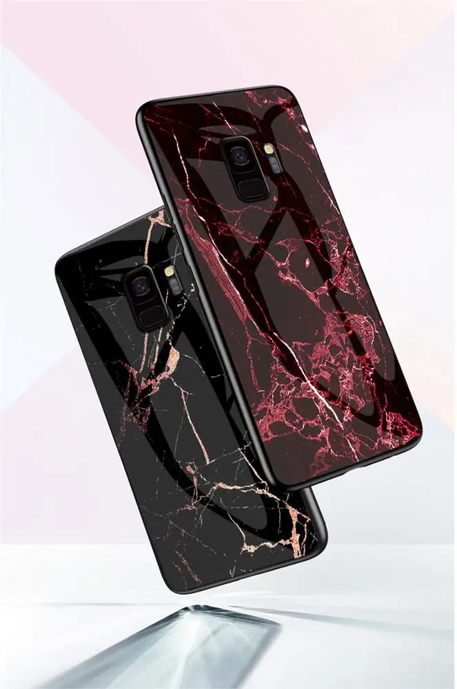 Tempered Glass Phone Case For Samsung Galaxy S8 S9 S10 Plus A20 A40 A70 A50 M10 M20 A20E J8 2018 Marble Cover Silicone TPU Case