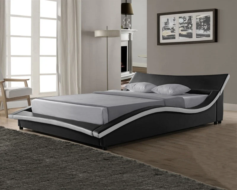 Manufacturer Italia Style Luxury Curved S shape PU Bed with LED on Headboard for Bedroom