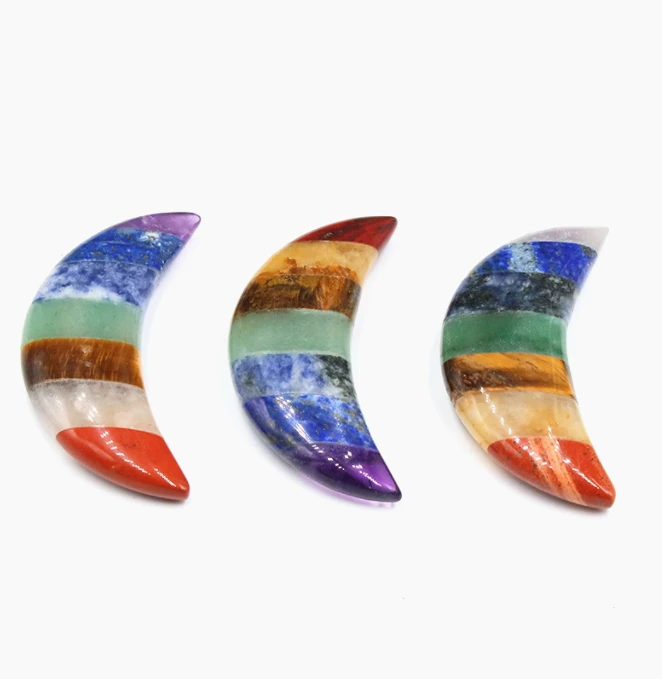 Wholesale 7 Colorful Thumb Chakra Worry Stone Oval Polished Palm Pocket Healing Energy Crystal Massage Stones