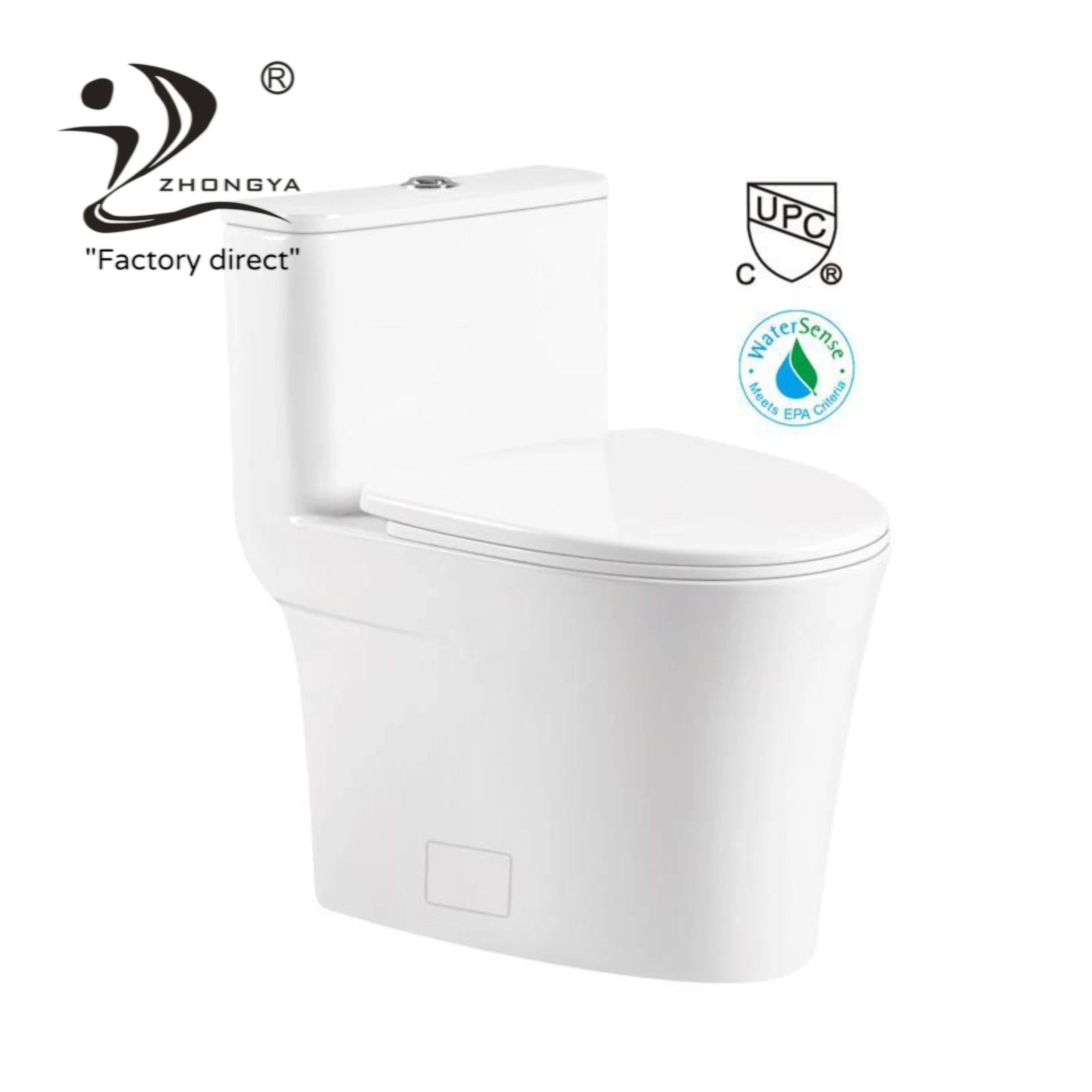 ZHONGYA Manufacturer CUPC/UPC certification bathroom Wc water closet custom ceramic elongated commode siphonic one piece toilet