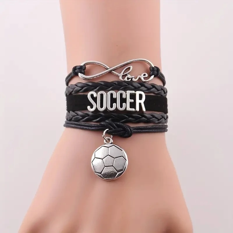 Sporty Football Bracelet SOCCER Letter Football Pendant Leather Bracelet Perfect Gift for Soccer Players and Fans