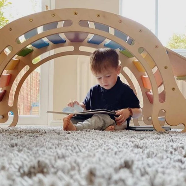 Xiair Kids Wooden Rocking Boat Board Toddler Educational Montessori Waldorf Rainbow Rocker Board