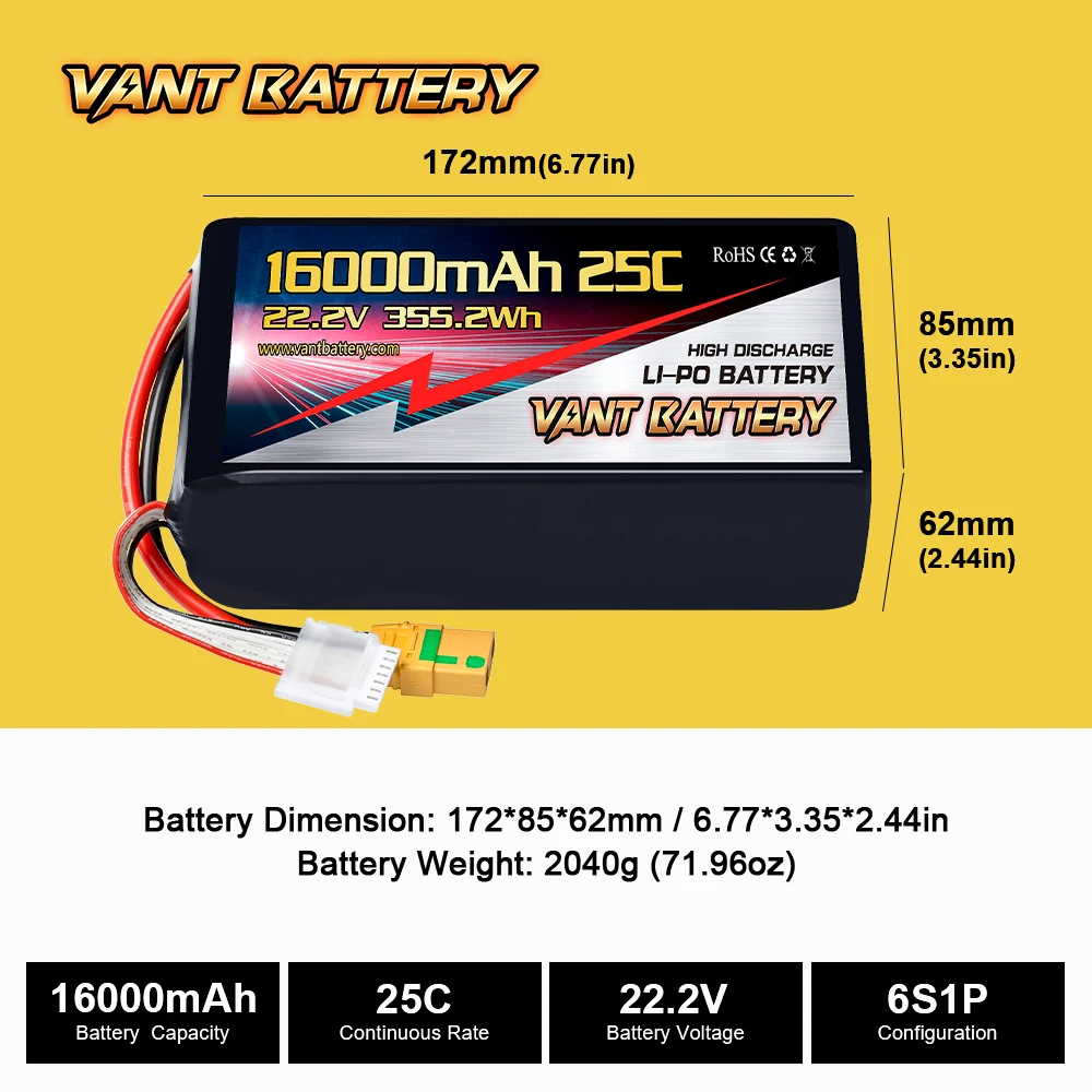 VANT light 6S lipo battery 16000mAh/10000MAH/22000mah 25C 22.2V for agricultural UAV/Multicopter /drone/Aircraft