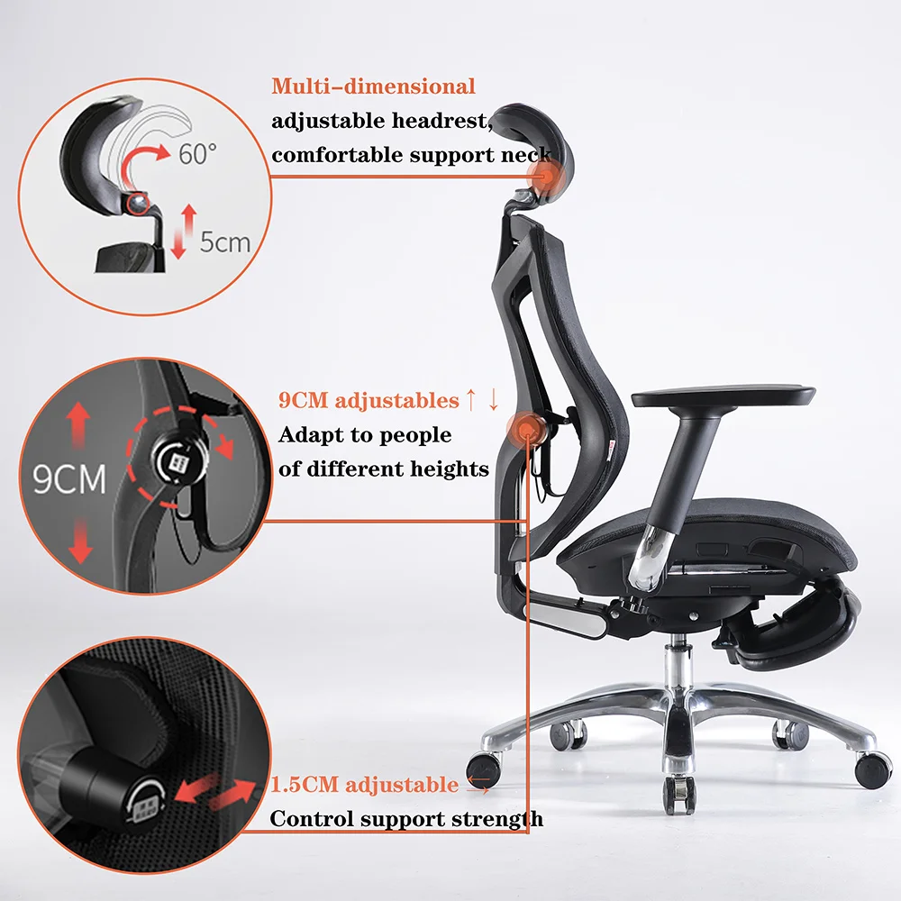 SIHOO V1 High Back Conference Best Ergonomic Back Design Mesh Office Chair 1 Piece Aluminum Modern Seat Height Adjustable