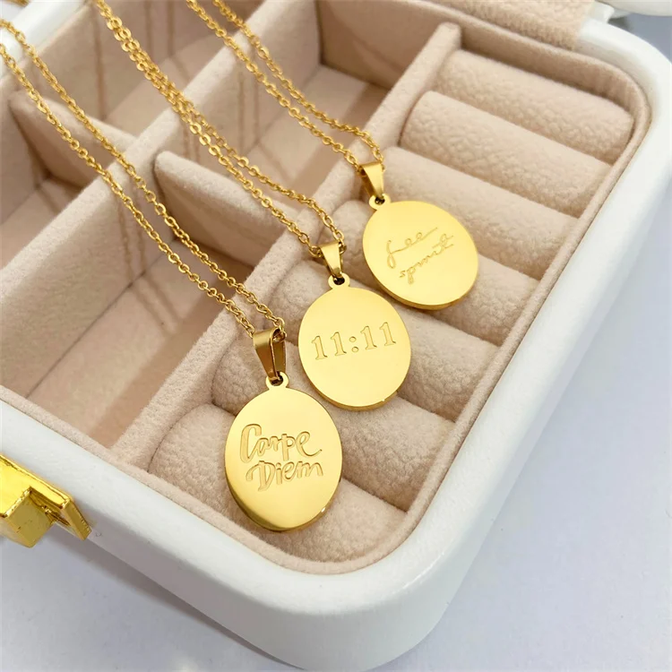 inspiration quotes Carpe diem fashion blank jewelry stainless steel women men accessories necklace round pendant