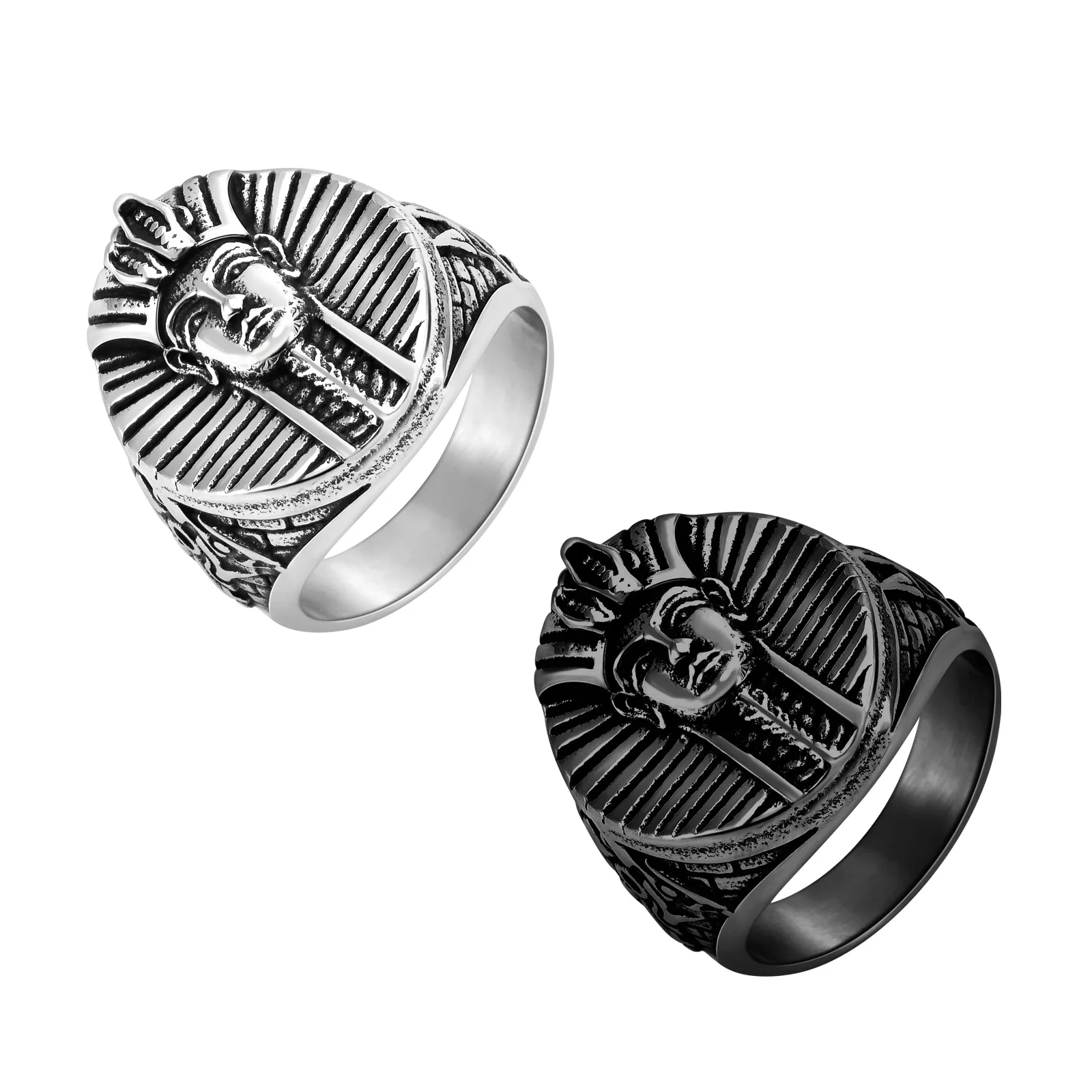 Egyptian Pharaoh New Resizable Waterproof Jewelry Fine Ring Gold Lucky Smart Stainless Steel Fashion for Men Rings