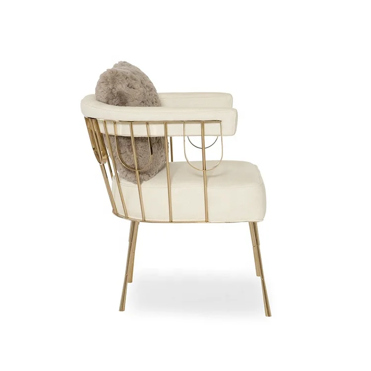 Modern Cafe White Leather Cushion Living Room Sofa Metal Gold Plating Comfort Velvet Upholstery Hotel Chair