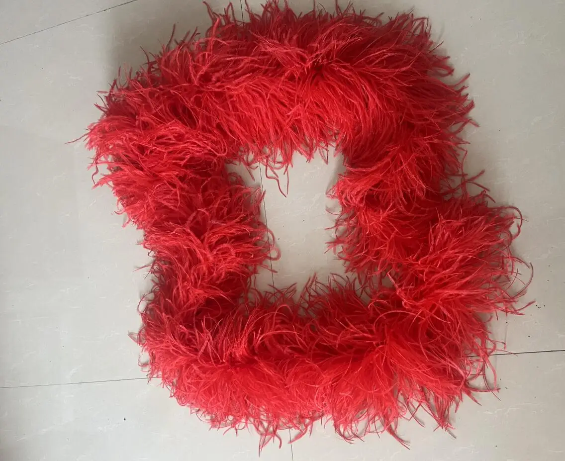 2M High Quality Natural Ostrich Feather Boas Red 12ply Thickness Suitable for Carnival Skirt Decoration Scarf
