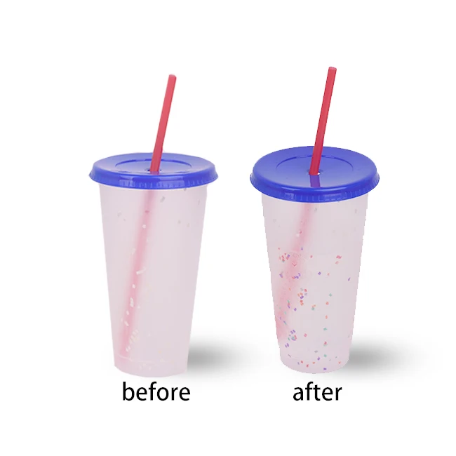 24oz Hot Color Changing Cups With Lids And Straws Bpa Free Plastic Magic Mug Color Changing Confetti Cup  16 oz